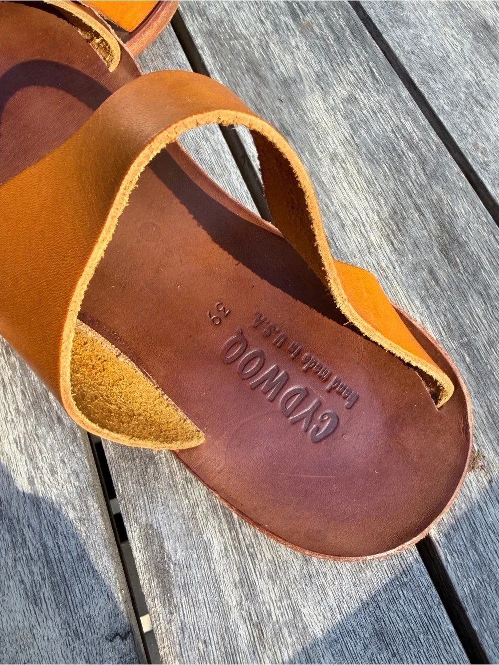 CYDWOQ handmade rust toe loop 9 EUR 39 genuine leather sandals